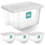 KLASS 14L Storage Boxes With Lids Set of 4, Clear Plastic Storage Box With Lid, Strong & BPA Free Stackable Storage Boxes, Multipurpose Clear Storage Box, Storage Tubs For Home, Office, Accessories