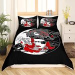 Erosebridal Yin Yang Bedding Sets Twin,Japanese Style Duvet Cover for Kids Boys Girls Gossip Koi Couple Fish Decor Comforter Cover,Chinese Taiji Quilt Cover Black White Red Home Room Decor 2Pcs