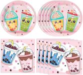 DURYGEN 40PCS Boba Tea Party Decorations Boba Party Kit Bubble Tea Birthday Dinnerware Decoration Include Boba Tea Plate Napkins for Girl's Birthday Baby Shower