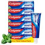 Colgate Advanced White Toothpaste, 6 x Multi Action Whitening Toothpastes with Cavity Protection Fluoride Formula for Whiter Teeth, Bulk/Value Set, 75 ml (Pack of 6)