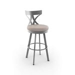 Amisco Washington 30 in. Swivel Bar Stool - Cream Faux Leather/Glossy Grey Metal