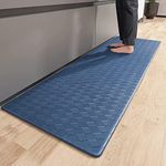 Color G Anti Fatigue Cushioned Kitchen Mat, 17"x47" Memory Foam Kitchen Rug Comfort Standing Mat, Waterproof Oil Proof Non-Skid/Slip Rubber Back Kitchen Floor Mat, Navy