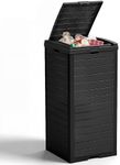 ASKPASS 38 Gallon Outdoor Trash Can with Lid, Dual Lid Closure Outdoor Trash Can, Waterproof Resin Garbage Can with Pull-Out Liquid Drawer for Kitchen, Backyard Deck, Patio(Deep Black)
