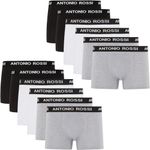 ANTONIO ROSSI (12-Pack) Men's Fitted Boxer Hipsters - Mens Boxers Shorts Multipack with Elastic Waistband - Cotton Rich, Comfortable Mens Underwear, Black, Grey, White, XXL