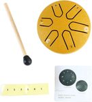 Handpan Drum Carbon Steel Tongue Drum Mini 6 Note Worry Drum Percussion Instrument with Drumstick for Beginners (Gold)