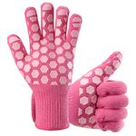 Bessteven BBQ Grill Oven Gloves Mitt 932℉/500℃ Heat Resistant Flexible Silicone Anti-Slip Pot Holder Gloves for Barbecue Kitchen Cooking Baking Camping Fire Pit Women Pink