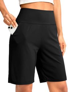 G Gradual Women's Bermuda Long Shorts with Pockets High Waisted Knee Length Shorts for Women Walking Athletic Workout(Black,XXL)
