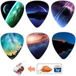 Unique Guitar Picks 12 Medium Gauge Pack with Picks Holder and Plastic Picks Box, SUNLP Fairyland Galaxy Themed Guitar Cool Picks for Bass Electric Guitar Acoustic Guitar Lovers guitarists gift