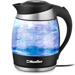 Mueller Ultra Glass Kettle M99S: 1850-2200W 1.8 Liter (60 fl oz) Electric Kettle Auto Shut-Off Boils Water Fast, Cordless with LED Light