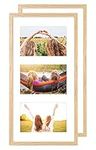 Multiple 3 Aperture Picture Frame for 10 x 15 cm Images,3 opening-6 x 4 Inch Natural Wood Color Photo Frame Made of Solid OAK Wood with Plexi-glass Front for Wall Mount,2 pack triple photo frames 6x4