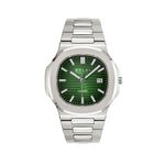 Sylvi Urbane Stainless Steel Strap Analog Wrist Watch for Men | Classic Watches for Men with Date Display | Water Resistant Men's Analog Watch with Day Date Display (Silver-Green)