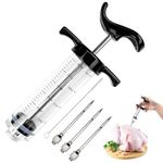 Avesteir 3 Needles 1 Cleaning Brush 30 ml Meat Syringe for Meat, Marinade Syringe for BBQ, Plastic Curing Syringe, Injection Syringe, Marinating Syringe, Meat Injector