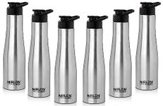 NIRLON Tall Bell Single Wall Stainless Steel Water Bottle 1000ml, Water Bottles For Fridge, School,Gym,Home,office,Boys, Girls, Kids, Leak Proof(Silver COLOUR|SIPPER CAP|SET OF 6)