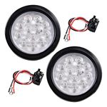 Astra Depot 2X Clear Lens White 12 LED 4" Round Back-up Reverse Light Grommet Plug Kit Truck Trailer RV Long Vehicle