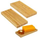 Bamboo Soap Dish Holder - Soap Saver - Natural Bamboo Wood Soap Dish with Drain Tray for Shower Bathroom Bathtub Kitchen Extend Soap Life (2Pcs)