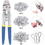 Glarks Up to 2.2mm Wire Rope Crimping Tool with 150Pcs 3 Size Aluminum Double Barrel Ferrule Crimping Loop Sleeve Kit