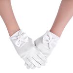 Yolev Little Girls Short Princess Gloves Formal Bows Gloves Wedding Flower Girl's Satin Dress Gloves for First Communion Birthday Pageant Holiday Costume Party