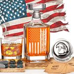 PONPUR Whiskey Decanter Engraved We The People American Flag, 750ml Whiskey Decanter Set with 2 Glasses, Christmas Boss Day Patriotic Birthday Gifts For Men Dad, Liquor Scotch Bourbon Presents