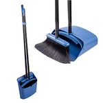 Jekayla Long Handled Dustpan and Brush, Broom and Dustpan Set, Household Dust pan Combo with 54 Inch Handle for Indoor Outdoor Household Cleaning and Sweeping (Blue)