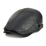 VOBOOM Men Women Adjustable Genuine Leather Ivy Cap Newsboy hat 121 (Black)