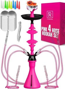 Black & Pink Hookah Set 4 Hose - Pink & Black Hookah Set With Everything 4 Hose - Pink Hookah 4 Hose Set - Hookah Set 4 Hose with 50x Foil Silicone Bowl 10x Tips 4x Hookah Hose Tongs - 4 Hose Hookah Set