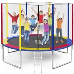 Hop N Play 12FT Rainbow Trampoline for Kids & Adults | Heavy Duty, 200kg Capacity, Safety Net, Ladder, Indoor/Outdoor Fitness Bouncer for Family Fun & Exercise