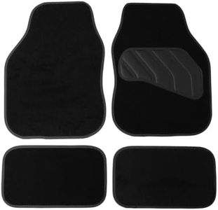 Sakura Floor Mats For Cars SS5470 - 'Pastel' Black Carpet Black Trim - Full Set Of 4 Universal Fit - Hard-Wearing Pile, Anti-Slip Backing, UK Made, Heelpad