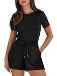 ANRABESS Women's Summer Crewneck Casual Loose Short Sleeve One Piece Rompers Jumpsuit Outfits with Pockets, Black, Large