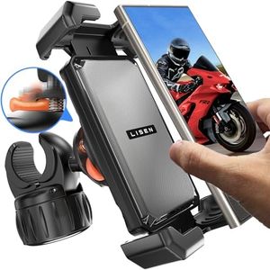 LISEN Motorcycle Phone Mount - [Triple Anti Vibration] [1s Quick Lock] Dirt Bike Phone Holder, Handlebar Electric Motorcycle Phone Holder Clamp for iPhone 16 15 Samsung Galaxy, All 4.6-7" Smartphones