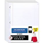 Five Star Loose Leaf Paper + Study App, 4 Pack, Notebook Paper, College Ruled Filler Paper, Reinforced, 8.5 x 11, 80 Sheets per Pack (170024-ECM),White