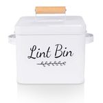 Lint Bin for Laundry Room Storage,Laundry Lint Trash Can with Lid,Modern Lint Holder Bin, Farmouse Decor Lint Box,Laundry Room Organization Baskets, Dryer Lint Container for Laundry Countertop,White