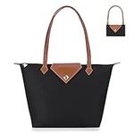 BOJLY Tote Bags for Women Stylish Waterproof Nylon Ladies Shoulder Bag Top Handle Handbag Folding Beach Travel Bag for Work,Shopping, School Black Small