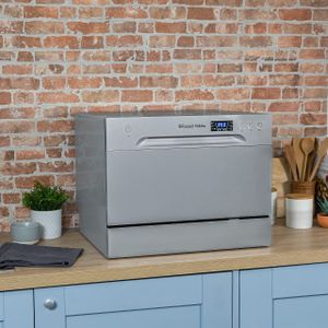 Russell Hobbs Compact Freestanding Dishwasher, 6 Place, Eco Mode, Silver