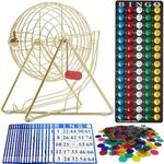 Mr. Chips Complete Deluxe Small Brass Plated Bingo Party Set w/No-Glare, Fade Scratch Resistance Proprietary Technology 7/8" Easy-Read Bingo Balls, 11" High, Inc