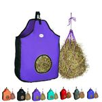 Majestic Ally 1200 D Hay Feeder Tote Bag for Horses, Sheep – Premium Quality Nylon Mesh - Reflective Trim- Simulates Grazing - Reduces Waste - Comes with 36” Hay Net. (Purple)