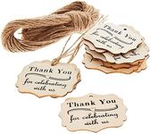 Juvale 100-Pack Wood Thank You Tags with Twine for Wedding and Baby Shower Party Favors, 2 Inches