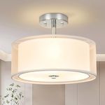 Ceiling Light, 3-Light Modern Light Fixtures Ceiling, Semi Flush Mount Ceiling Light, Ceiling Light Fixtures with Double Fabric Shade, Dining Room Light Fixtures, Bedroom Light Fixtures Ceiling