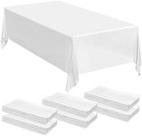 Prestee 48 White Plastic Tablecloth 108x54 Inches - No See-Through Rectangular Disposable Tablecloths for Indoor and Outdoor Events - Heavy-Duty and Waterproof for Holiday and Thanksgiving