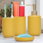 Whole Housewares Soap Dispenser and Toothbrush Holder Set - Yellow Ceramic Bathroom Accessories - Stylish & Functional Decor for Bathroom - Whole Housewares Bathroom Counter Set - Set of 4