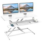 ERGOMAKER Standing Desk, 36"/90cm Wide Height Adjustable Quick Sit Stand Computer Desk Converter for Home Office Workstation (White Frame + White Desktop)