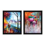 ArtX Paper Abstract Romantic Framed Wall Art Painting For Bedroom, Wall Painting For Living Room, Multicolor, Abstract, 10 X 13 inches each, 20 X 13 inches combined, Set of 2