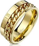 Blue Palm Jewelry - Rings Roman Numeral Spinner Chain Gold IP Stainless Steel Ring R693 (13)