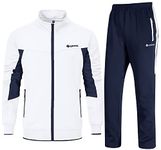 BGOWATU Men's Tracksuit Athletic 2-piece set Casual Full Zip Running Suits Set Long Sleeve Sports Sweatsuits White Dark Blue 4XL