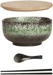 Cteaffee 38 OZ Large Ceramic Ramen Bowls Sets， Japanese ramen bowls, soup bowl, noodle bowls with Spoons and Chopsticks For Salad, Rice, Noodles, Microwave & Dishwasher Safe (starry sky blue)