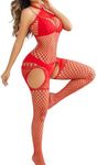 Avidlove Lingerie for Women Fishnet Bodysuit Red Exotic Lingerie Bodystockings