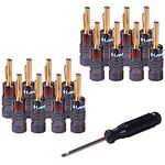 HANNLINTE Speaker Wire Banana Plugs (8 Pairs, 16 Plugs) 24K Gold Plated Dual Screw Lock Speaker Connector, Banana Pins Plug for Home Theater, Audio/Video Receiver Sound Systems