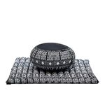 LEEWADEE Meditation Cushion Set – 1 Round Zafu Yoga Pillow and 1 Square Roll-Up Zabuton Mat Filled with Eco-Friendly Kapok, black