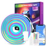 iNextStation RGB-IC Neon Rope Lights, 16.4ft LED Neon Flex with Adapter, Dynamic LED Strip Lights for Bedroom Gaming Room Wall Decor, Support Cutting, Music Sync, Smart APP Control