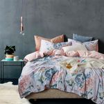 mixinni Duvet Cover Queen Size Set Boho Floral Pattern, Soft Aesthetic Cute Pink Blue Floral Duvet Cover Set, Long Staple Cotton Percale Shabby Chic Bedding Comforter Cover, Perfect for Him and Her