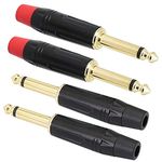 1/4 inch TS Plugs, 6.35mm Mono Male Speaker Wire Adapter, Gold-Plated Pure Copper Connector Components for DIY Audio Cable DJ Mixer Guitar Cables Phono Patch Cable Microphone Cables-4 Pack